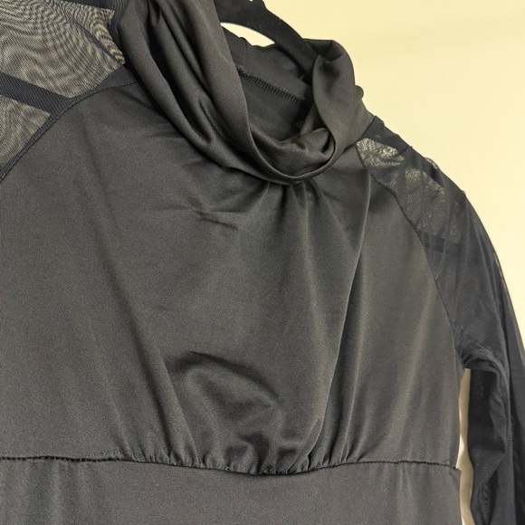 Elegant Black Top Fitted with Mesh Long Sleeve & Cowl Neckline - Picture 2 of 3